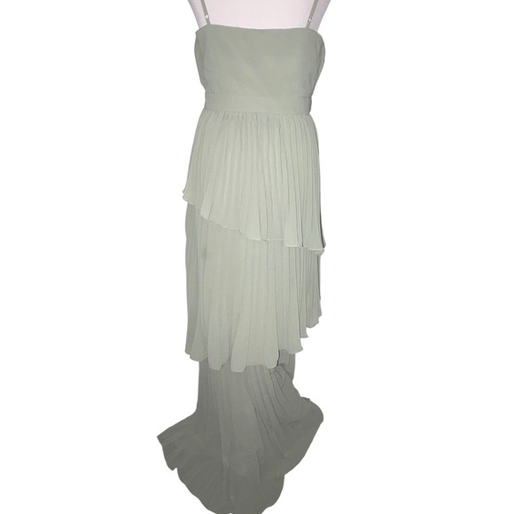 Lulus Sage Green Pleated‎ Chiffon Tiered High-Low Maxi Dress NWT Size M - Picture 5 of 12